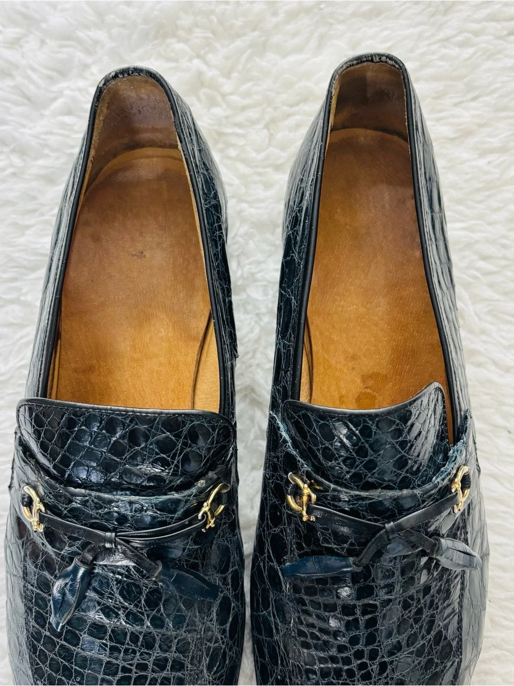 Vintage Genuine Croc Skin Navy Blue Leather Customized Slip On Shoes 10.5
